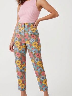 ONE BY CHAPTER ONE Retro Floral High-Rise Ankle Pants Trousers — #LHP